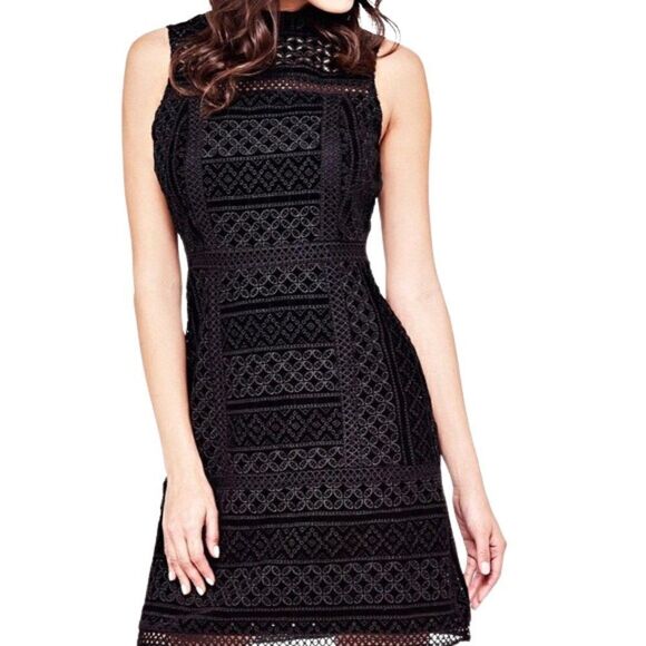 NWT Guess Olivia Black Velvet Eyelet Fit Flare - Gorgeous - Picture 1 of 7